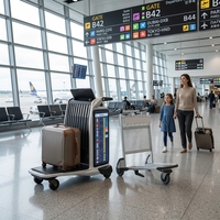 Chariot à bagages d'aéroport intelligent avec navigation IA, écran tactile LCD, publicité graphique animée en texte Android, utilisation en intérieur, OEM