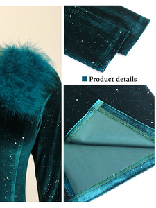 Vestido de <span class=keywords><strong>cóctel</strong></span> de mujer de lentejuelas de plumas de terciopelo con cuello oblicuo de invierno verde - Product Image 6