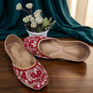 BS INTERNATIONAL Genuine Leather High Comfortable Womens Rajasthani Style <b>Shoes</b> <b>Hook</b> Loop Closure Medium Heel Walking - Product Image 1