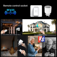Prise de télécommande sans fil SIXWGH RF433mhz, prise standard EU FR, 16A AC 110V 120V 220V 240V avec émetteur RF433