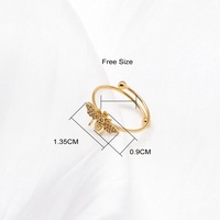 Bague Justop Abeille Mignonne pour Femmes Européennes et Américaines, en Laiton Plaqué Or, avec Zircon Micro-Incrusté, Réglable, Tendance, MOQ 30
