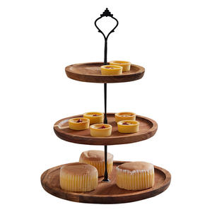 Support à gâteau et plateau de service en bois d'acacia à 3 niveaux, écologique, support à cupcakes à étages pour les mariages, les goûters, style fermier - Product Image 2