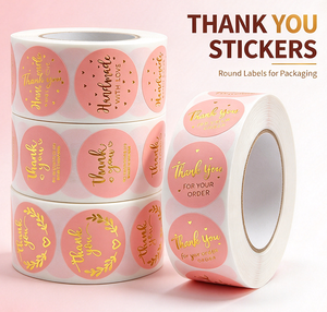 Adesivos Redondos Personalizáveis de Agradecimento em Vinil Branco Impermeável, 8 Designs, para Embalagens de Alimentos, 500 Unidades por Rolo, para Presentes e Artesanato - Product Image 1