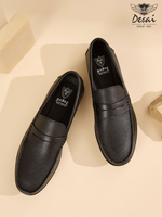 DX5123 Mocassins décontractés pour hommes en PU texturé avec sangle Penny, à enfiler, pour le bureau, noir, marron foncé, beige