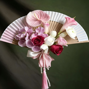 Éventail <span class=keywords><strong>de</strong></span> <span class=keywords><strong>mariée</strong></span> en fleurs artificielles, <span class=keywords><strong>bouquet</strong></span> d'éventails portables avec arrangement floral pour la cérémonie et les séances photo <span class=keywords><strong>de</strong></span> la <span class=keywords><strong>mariée</strong></span> - Product Image 1