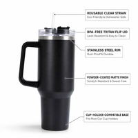 Kingze Tasse de voyage isolée en acier inoxydable de 40 oz avec logo personnalisé Tasse à café avec poignée et paille