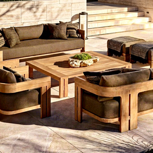 Custom Modern Teak Outdoor Sofa <b>Set</b> with Cushions Contemporary Garden Furniture Durable <b>Wooden</b> <b>Patio</b> Conversation <b>Set</b> - Product Image 1
