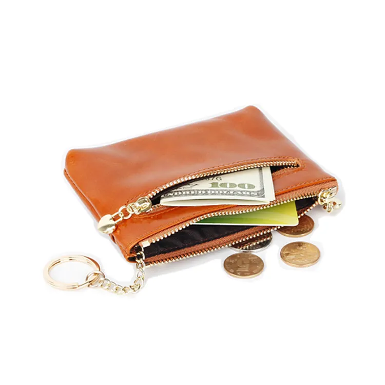 Women Coin Key Holder Bag Mini Zipper Purse Leather Keychain Wallet Pouch Leather Change Coin Wallet