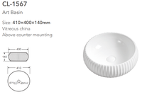 Évier de navire en céramique blanche élégante avec toilettes au design cannelé Éviers de comptoir de lavabo fabriqués à la main pour la décoration de salle de bain haut de gamme