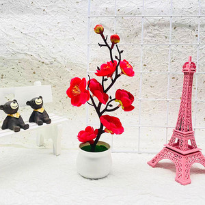 Plantes artificielles en pot de fleurs de prunier Qi Xing, 21 cm, fleurs en soie rouge, rose, blanc, décorations pour mariage et maison - Product Image 4