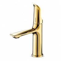 Robinet de lavabo moderne de luxe doré, mitigeur monocommande eau chaude et froide pour salle de bain, idéal pour hôtels, appartements et projets de salle de bain
