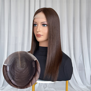 Topper en dentelle 8x10'' en cheveux humains vierges européens et chinois, brun naturel, lisses et soyeux, avec dos en trame cousue à la machine, pour la perte de cheveux - Product Image 1