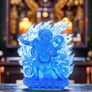 Статуя бодхисаттвы Vajrapani ручной работы, светящаяся в темноте Liuli Хрустальная тибетское буддийское искусство с золотым позолоченным ритуальным подарочным набором - Product Image 1