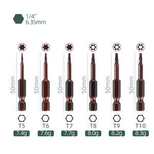 Puntas de destornillador Torx Yunbei Yb de 50 mm T5 T6 T7 T8 T9 T10 con vástago de 1/4 de pulgada para reparación y ensamblaje de precisión - Product Image 1