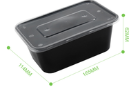 Boîte alimentaire jetable transparente en PP de 1000 ml, écologique, carrée/rectangulaire, pour nouilles, sandwichs, plats à emporter, compatible micro-ondes, pour restaurants et traiteurs