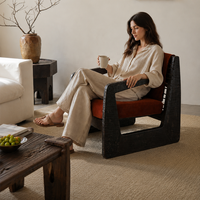 Fauteuil Wabi-Sabi pour salon, fauteuil de détente en bois massif, canapé moderne, fauteuil simple avec rembourrage
