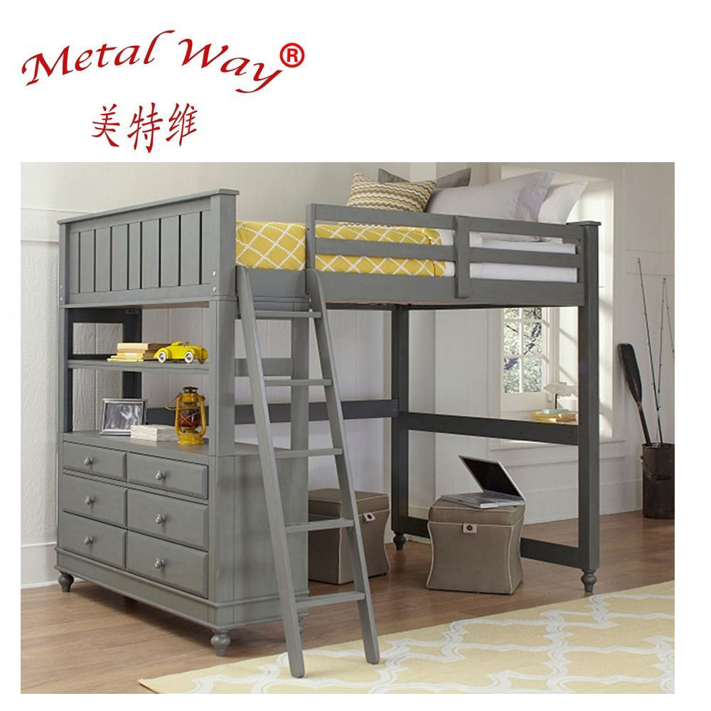 Fashion cheap metal pipe solid wood bunk bed