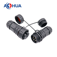 AHUA 15A Fiche de câble étanche M25 Assemblage Vis Mâle Femelle 4Pin Joint en laiton plaqué or Fil à fil Connecteur DC IP68