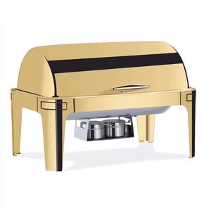 Роскошное Стекло окно золотые ножки из нержавеющей стали прямоугольная тарелка для жарки подогреватель пищи в буфете 2 отделения сковорода - Product Image 2