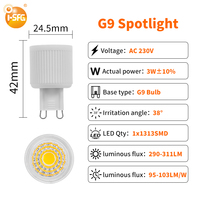Lámpara LED de Cristal Cerámica de 3 Vatios, Regulable, AC 230V, Ra80, Reflector de 38 Grados, Sin Parpadeo, Foco G9, Residencial