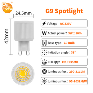 Échantillons disponibles : Spot LED G9 en céramique 5W, AC 230V, à intensité variable, <span class=keywords><strong>avec</strong></span> réflecteur à 38 degrés, sans scintillement, focalisation de l'éclairage, 2700K - Product Image 6