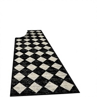 Lahome Washable Faux Wool Kitchen Runner Rug 2x7 Black White Moroccan Trellis Pattern Soft Non-Slip Stain Resistance Rubber