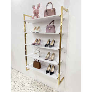 Meubles de <span class=keywords><strong>magasin</strong></span> de chaussures de luxe, présentoir mural en acier inoxydable doré pour chaussures, 4/5 niveaux, support pour sacs à main pour <span class=keywords><strong>magasin</strong></span> de détail - Product Image 2