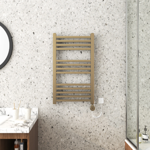 Sèche-serviettes mural électrique chauffant pour salle de bain avec minuterie et contrôle de température, 10 barres, à brancher (Or brossé) - Product Image 3
