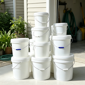 Seau en plastique avec couvercle, logo personnalisé, taille mini à grande, seau rond en plastique pour l'emballage alimentaire, le stockage et la peinture - Product Image 1