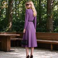 Robes officielles élégantes de haute qualité pour femmes, robe élégante à manches longues, col en V, ceinture, mode modeste, robes formelles et décontractées