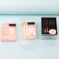 Kit riasan kepala ganda, Set kuas untuk Eye Shadow pipi kosmetik spons kuas datar putih merah muda hitam