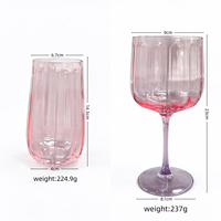 Verre à vin rose côtelé personnalisé, gobelet à boire cannelé sans plomb, en cristal bicolore pour cocktails de mariage et de fête