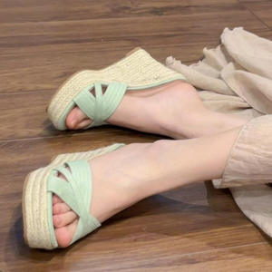 Nuevas Sandalias de Plataforma con Cuña de Paja Tejida de Punta Abierta para Mujer, de Moda, con Tacón Alto, para Uso Exterior, Colección Verano 2026 - Product Image 3