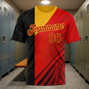 Custom Sublimated Soccer Jersey Men's Short Sleeve Crew Neck Moisture Wicking Polyester Team name 00 <b>Red</b> Black Yellow - Product Image 3