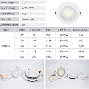 Techo interior empotrado montado abajo que enciende 7W 10W 15W 20W 30W redondo COB Led <span class=keywords><strong>Downlight</strong></span> - Product Image 3
