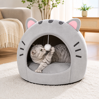 Lit pour chat pliable de luxe avec housse amovible, rembourré en coton, motif animalier, forme de maison moderne pour animaux de compagnie, utilisable en intérieur et en extérieur toute l'année