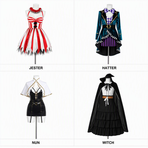 Ensemble de costumes d'Halloween pour femmes, 4 styles, robe de fête fantaisie de bouffon, chapeur, nonne, sorcière, tenue de cosplay pour adultes - Product Image 6
