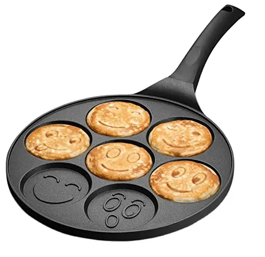 26 cm Topf Boden Durchmesser niedliches Smiley-Muster nicht klebende Waffel Mini-Ei-Pannenkuchen Pfanne Kochpfanne-Set Bratpfanne für Küche