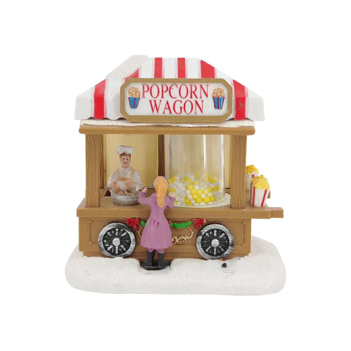 Resina scena natalizia snow house led popcorn wagon village holiday home ornamenti per la decorazione del desktop
