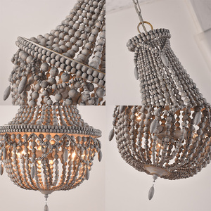 Candelabro <span class=keywords><strong>lampadario</strong></span> rustico in <span class=keywords><strong>legno</strong></span> <span class=keywords><strong>naturale</strong></span> lampada con perline lampadari in metallo appesi illuminazione decorazione per la casa luci a sospensione - Product Image 5