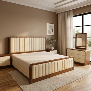 Modern Upholstered Wooden <b>Bed</b> <b>Frame</b> with Tufted Headboard, Bedroom Set with Side Tables & Dressing Table - Product Image 1