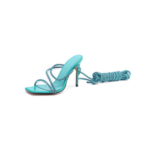 <span class=keywords><strong>Sandalias</strong></span> de Tacón Alto con Tira al Tobillo y Pedrería Roja, Diseño Cuadrado con Cordones, Estilo Gladiador, Zapatos de Fiesta para Mujer, Moda 2024 - Product Image 5
