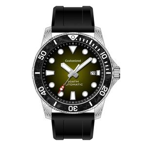 Custom Miyota 9015 <b>Watches</b> C3 Super Luminous 300M Water Resistant Damascus Steel Case Automatic Men's <b>Watch</b> with Rubber Strap - Product Image 3