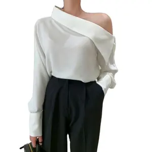 New 2023 Women Shirts Elegant Office Korean Style Lady One Shoulder Sexy Wild Women Spring Summer Cold Blouses Shirts