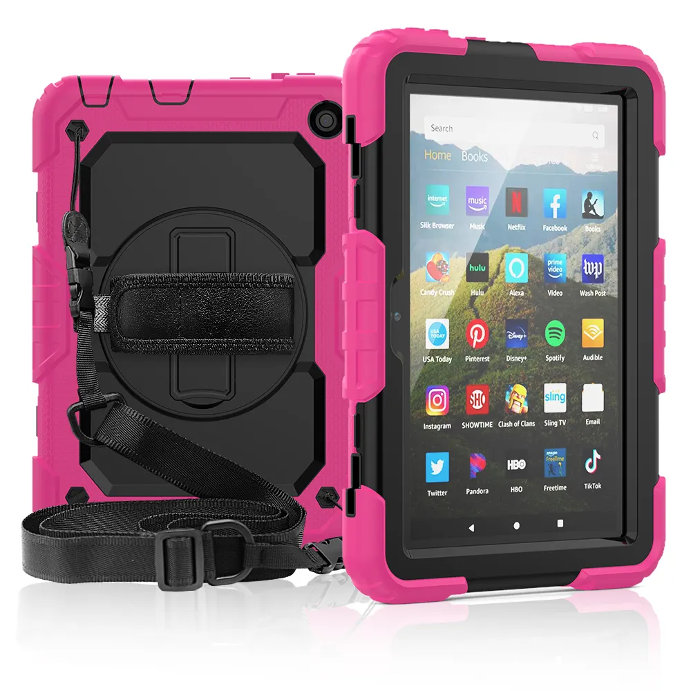 Wholesale PC Silicone Rugged Cover With Hand Strap Tablet Case for Amazon Kindle Fire HD8 HD 8 plus 8.0" 2020