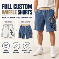 Shorts en tricot gaufré personnalisés pour hommes, color block, ourlet brut, cordon de serrage, broderie logo, pour un style décontracté et urbain