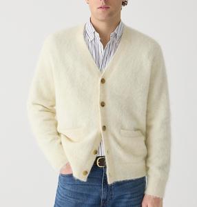 Cárdigan de punto peludo informal de invierno personalizado, manga larga, cuello en V, con bolsillos, suéter, cárdigan de mohair para hombre - Product Image 3