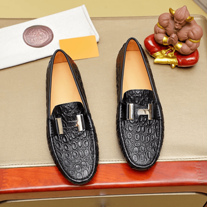 Mocasines de cuero charol con relieve de cocodrilo para hombre, con hebilla metálica, sin cordones, para negocios, informales, transpirables, con suela antideslizante, para oficina - Product Image 3