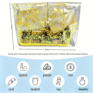 Bolsa de Cosméticos Transparente de PVC con Purpurina de Estrellas, Bolsa de Cosméticos de Viaje de Gran Capacidad y Alta Calidad con Botón, Puede Guardar Productos para el Cuidado de la Piel - Product Image 4
