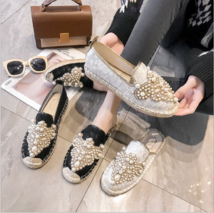 Mujeres& # <span class=keywords><strong>Alpargatas</strong></span> Planas de Ante sin Cordones para Mujer, Mocasines Casuales para Conducir, Zapatos de Vacaciones, <span class=keywords><strong>Alpargatas</strong></span> Tejidas con Plataforma de Perlas y Goma PU, 2 Pares - Product Image 6